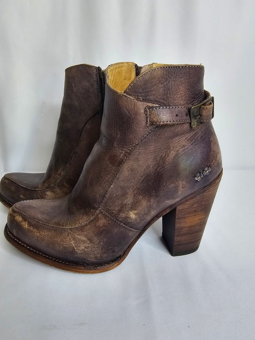 Bed Stu Isla Ankle Leather Distressed Zip Western Booties W9